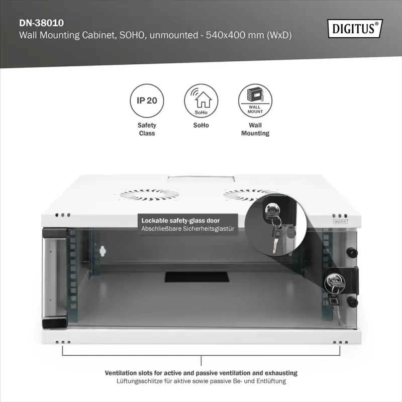 Szafa wisząca jednosekcyjna DIGITUS 19" 4U, SOHO 241 x 540 x 400 mm, drzwi