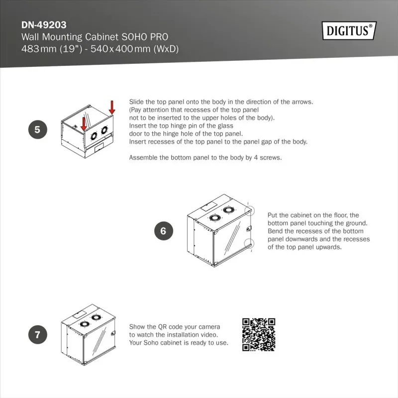 Szafa wisząca jednosekcyjna DIGITUS 19" 7U, SOHO PRO 370 x 540 x 400 mm,