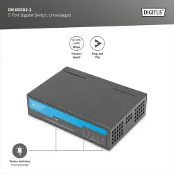 Switch niezarządzalny DIGITUS 5-portowy Gigabit Ethernet 10/100/1000 Mini