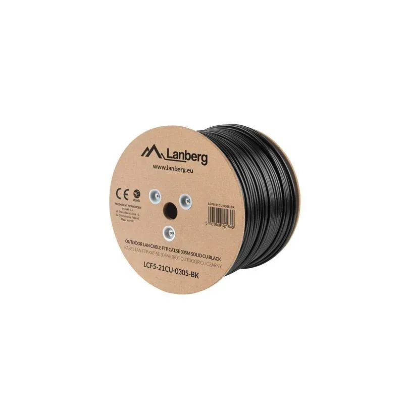 Kabel FTP Lanberg kat. 5e 305m drut Outdoor CU czarny