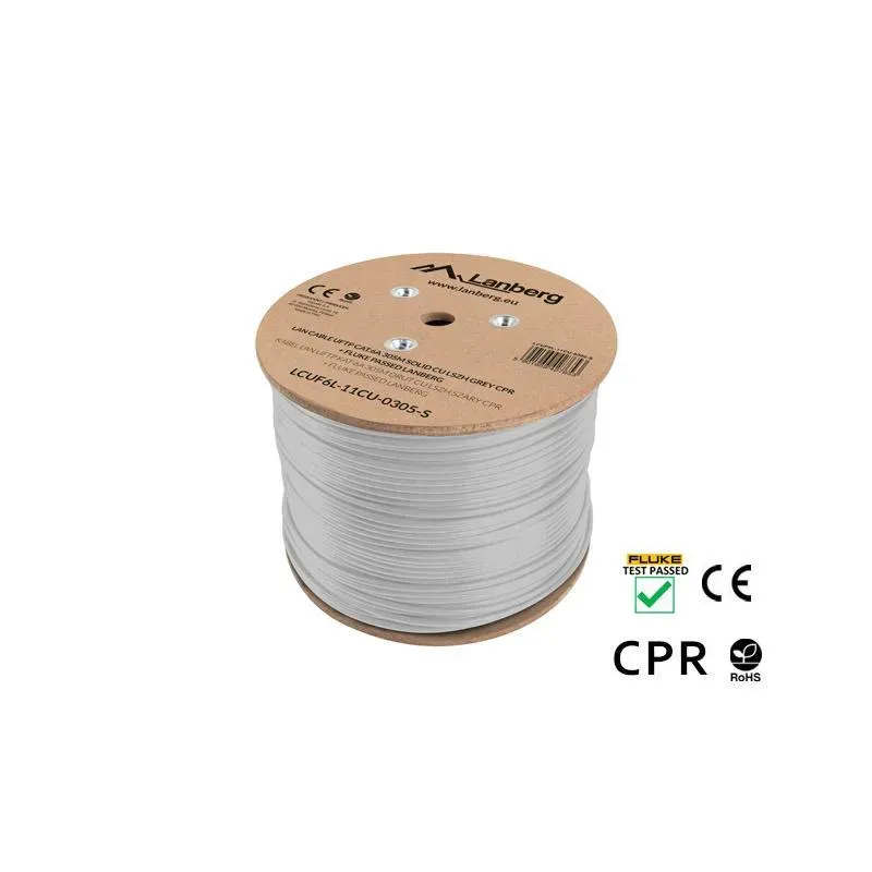 Kabel UFTP Lanberg kat. 6A 305m drut CU szary CPR+ fluke passed