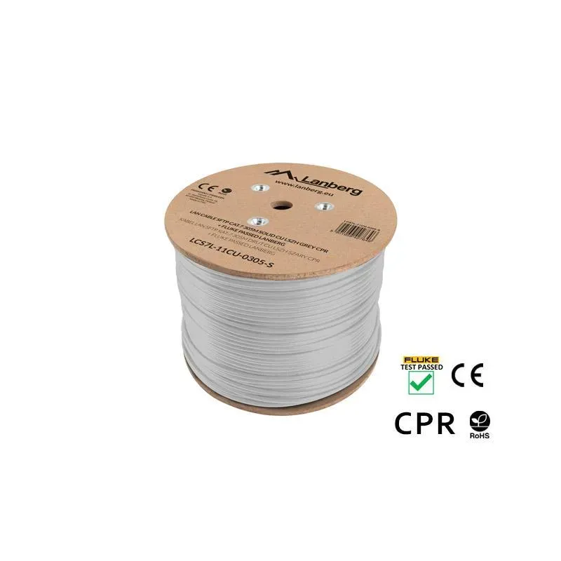 Kabel SFTP Lanberg kat. 7 305m drut CU szary CPR+ fluke passed