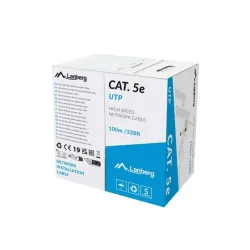 Kabel LAN Lanberg UTP Kat.5e 100m drut CU szary Fluke passed