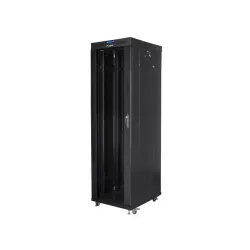 Szafa instalacyjna Rack stojąca 19" 42U 600x800 czarna drzwi szklane LCD