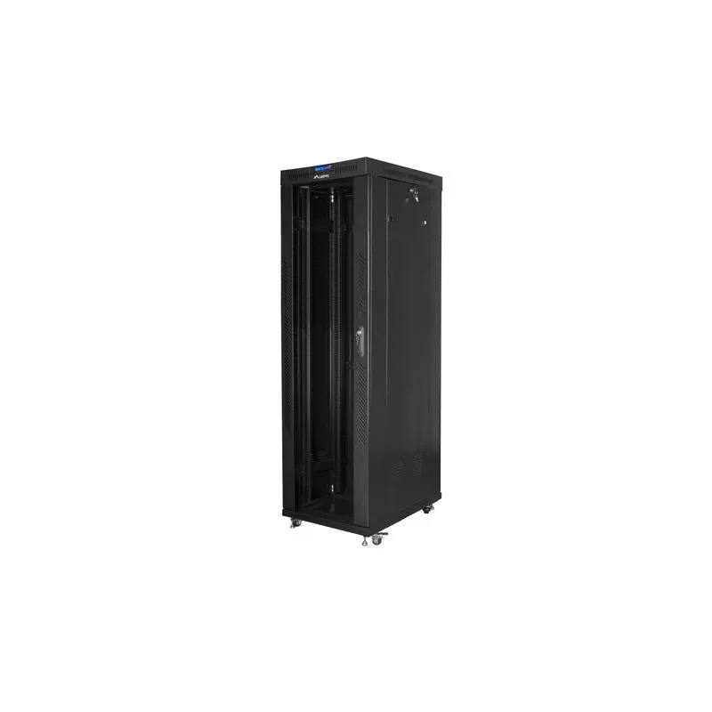 Szafa instalacyjna Rack stojąca 19" 42U 600x1000 czarna drzwi szklane LCD