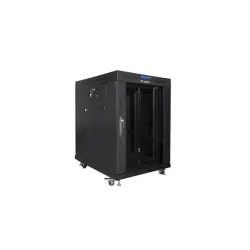 Szafa instalacyjna Rack stojąca 19" 15U 600x800 czarna drzwi szklane LCD