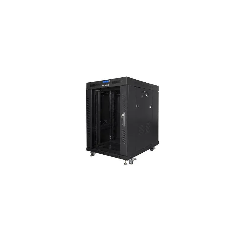 Szafa instalacyjna Rack stojąca 19" 15U 600x800 czarna drzwi szklane LCD