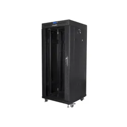 Szafa instalacyjna Rack stojąca 19" 27U 600x600 czarna drzwi szklane LCD