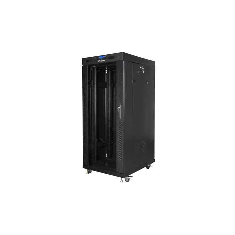 Szafa instalacyjna Rack stojąca 19" 27U 600x800 czarna drzwi szklane LCD