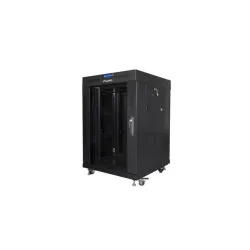 Szafa instalacyjna Rack stojąca 19" 15U 600x600 czarna drzwi szklane LCD