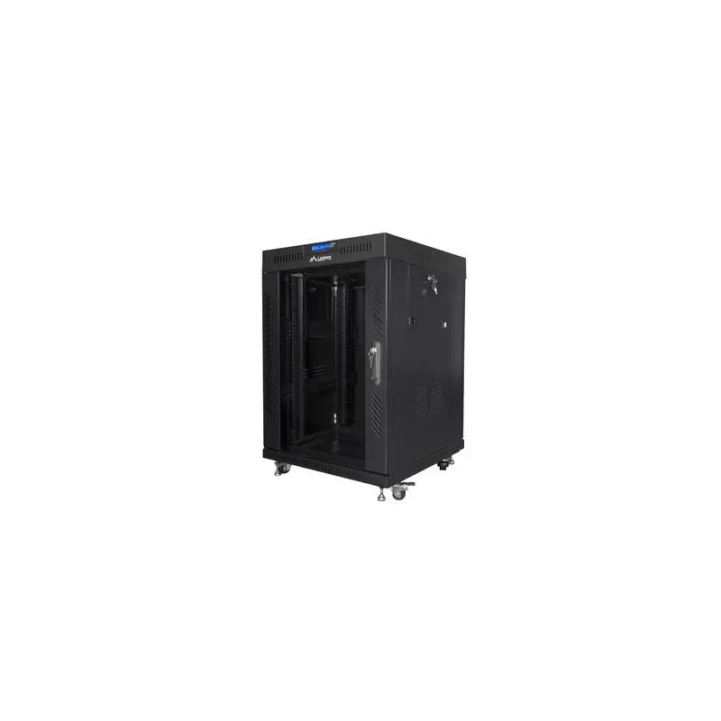 Szafa instalacyjna Rack stojąca 19" 15U 600x600 czarna drzwi szklane LCD
