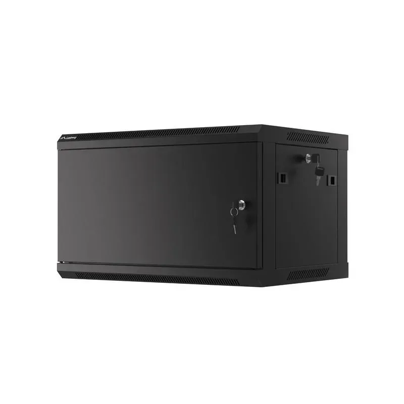 Szafa instalacyjna Rack wisząca 19" 6U 600x450 czarna drzwi metalowe