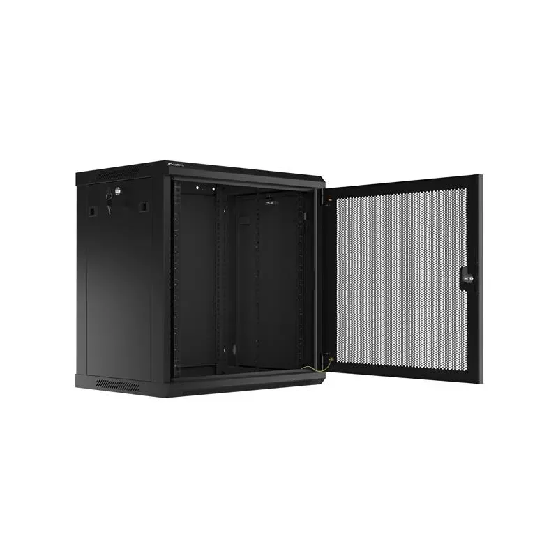 Szafa instalacyjna Rack wisząca 19" 12U 600x450 czarna drzwi perforowane