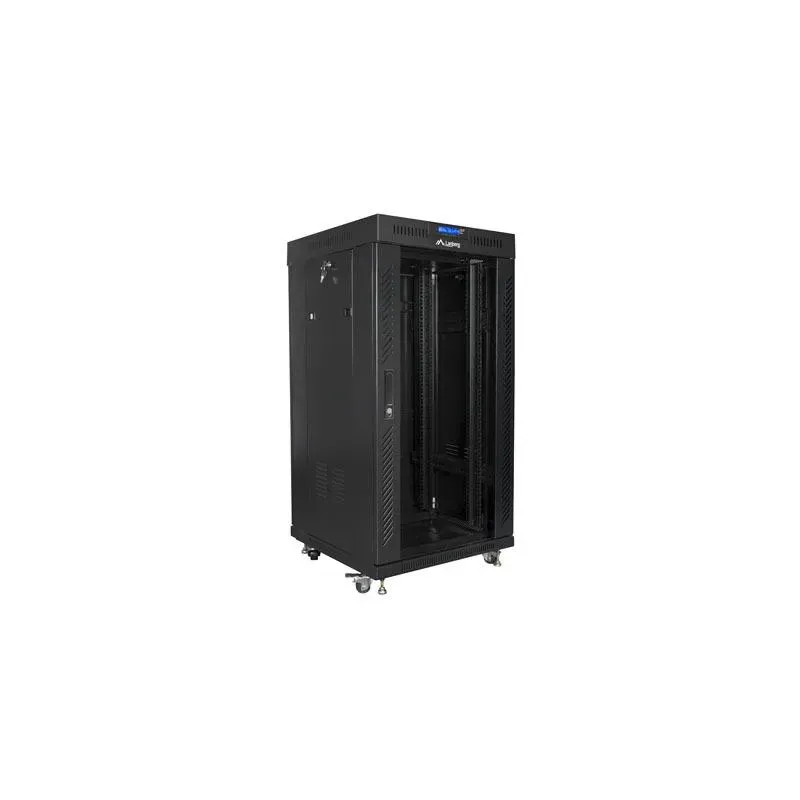 Szafa instalacyjna Rack stojąca 19" 22U 600x600 czarna drzwi szklane LCD