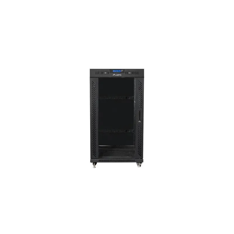 Szafa instalacyjna Rack stojąca 19" 22U 600x600 czarna drzwi szklane LCD