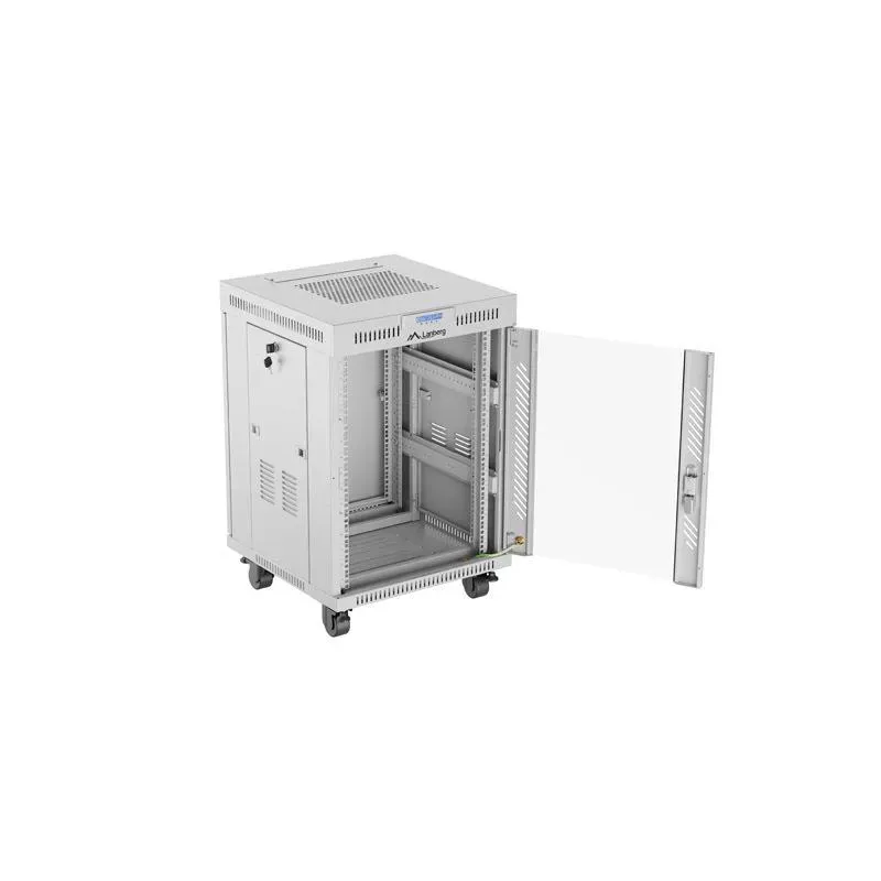 Szafa instalacyjna Rack stojąca 19" 15U 600x600 szara drzwi szklane LCD