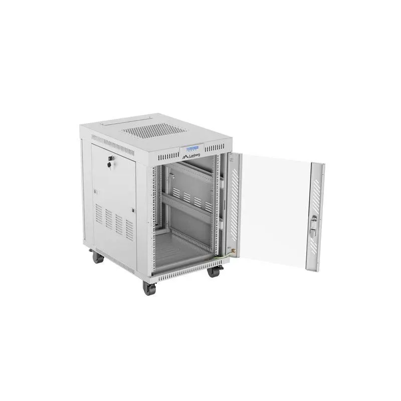 Szafa instalacyjna Rack stojąca 19" 15U 600x800 szara drzwi szklane LCD