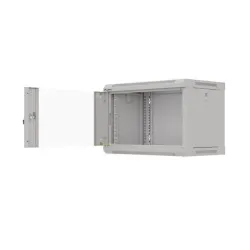 Szafa instalacyjna Rack wisząca 19" 6U 540x350 szara Drzwi przeszklone