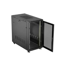 Szafa instalacyjna Rack stojąca 19" 22U 600x1200 czarna drzwi szklane LCD