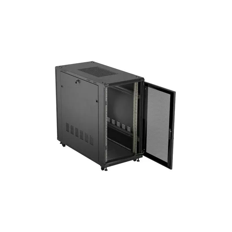 Szafa instalacyjna Rack stojąca 19" 22U 600x1200 czarna drzwi szklane LCD