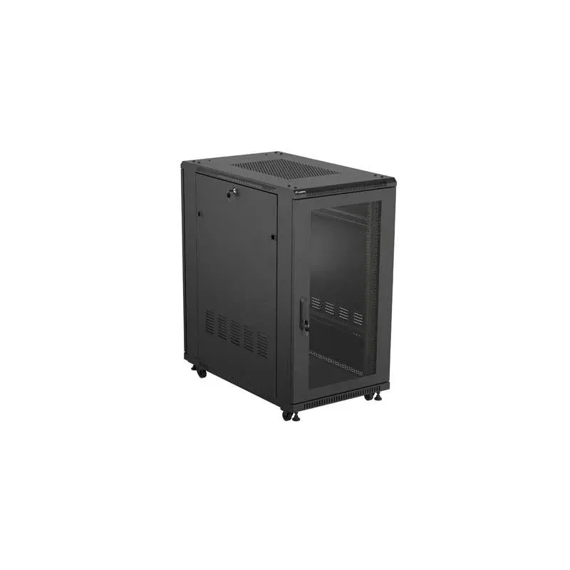 Szafa instalacyjna Rack Lanberg stojąca 19" 22U 600x1000 Czarna drzwi