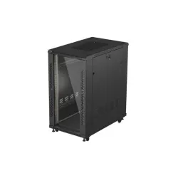 Szafa instalacyjna Rack stojąca 19" 22U 600x1000 Czarna drzwi przeszklone