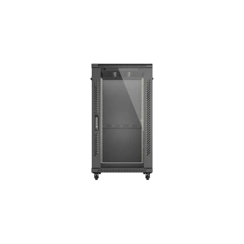 Szafa instalacyjna Rack stojąca 19" 22U 600x1000 Czarna drzwi przeszklone