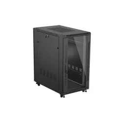 Szafa instalacyjna Rack stojąca 19" 22U 600x1000 Czarna drzwi przeszklone