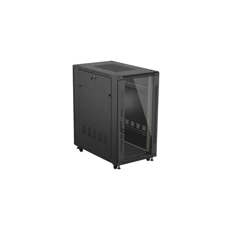 Szafa instalacyjna Rack stojąca 19" 22U 600x1000 Czarna drzwi przeszklone