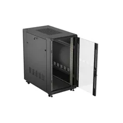 Szafa instalacyjna Rack stojąca 19" 22U 600x1000 Czarna drzwi przeszklone