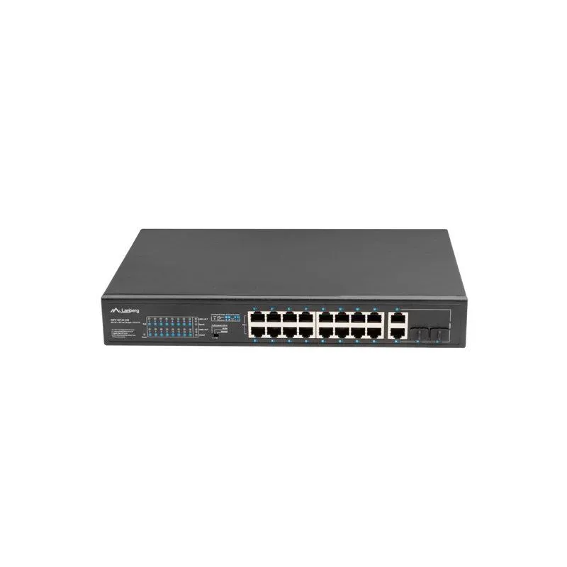 Switch niezarządzalny Lanberg 16x 100Mb PoE+/2x Combo Rack 19" Gigabit