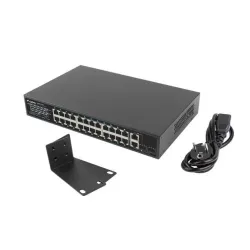 Switch niezarządzalny Lanberg 24x 100Mb PoE+/2x Combo Rack 19" Gigabit