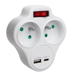 Gniazdko prądowe Maclean MCE336 E, rozgałęźnik z 2 gniazdami i USB A/C