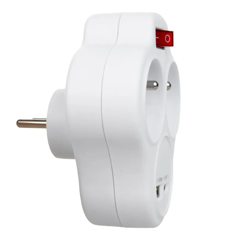 Gniazdko prądowe Maclean MCE336 E, rozgałęźnik z 2 gniazdami i USB A/C