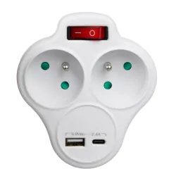 Gniazdko prądowe Maclean MCE336 E, rozgałęźnik z 2 gniazdami i USB A/C