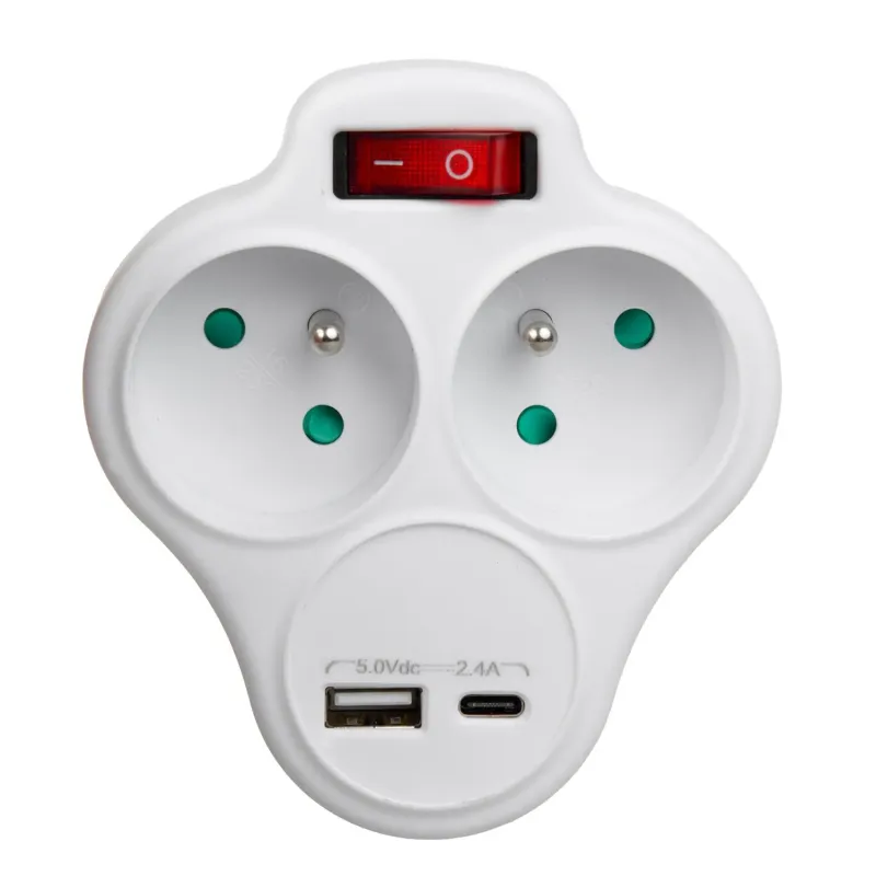 Gniazdko prądowe Maclean MCE336 E, rozgałęźnik z 2 gniazdami i USB A/C