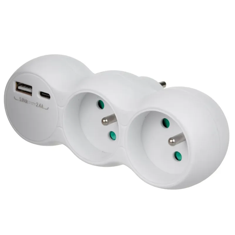 Gniazdko prądowe Maclean MCE339 E, rozgałęźnik z 2 gniazdami, 2x USB A/C,