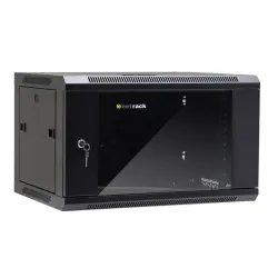 Szafa wisząca 19" Netrack, 6U/600x450mm – czarny, drzwi szklane, otwierane