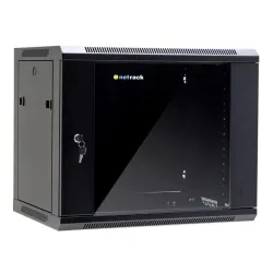Szafa wisząca 19" Netrack, 9U/600x450mm – czarny, drzwi szklane, otwierane