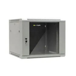 Szafa wisząca 19" Netrack, 9U/600x600mm – szara, drzwi szklane, otwierane