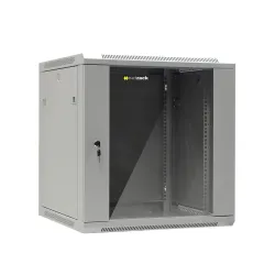 Szafa wisząca 19" Netrack, 12U/600x600mm - szary, drzwi szklane, otwierane
