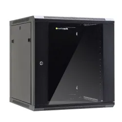 Szafa wisząca 19" Netrack, 12U/600x600mm - czarny, drzwi szklane, otwierane