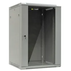 Szafa wisząca 19" Netrack, 18U/600x600mm - szary, drzwi szklane, otwierane