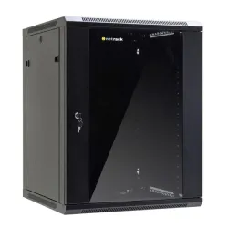Szafa wisząca 19" Netrack, 15U/600x600mm - czarny, drzwi szklane, otwierane