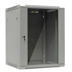 Szafa wisząca 19" Netrack, 15U/600x600mm - szary, drzwi szklane, otwierane