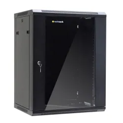 Szafa wisząca 19" Netrack, 15U/600x450mm - czarny, drzwi szklane, otwierane