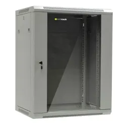 Szafa wisząca 19" Netrack, 15U/600x450mm - szary, drzwi szklane, otwierane