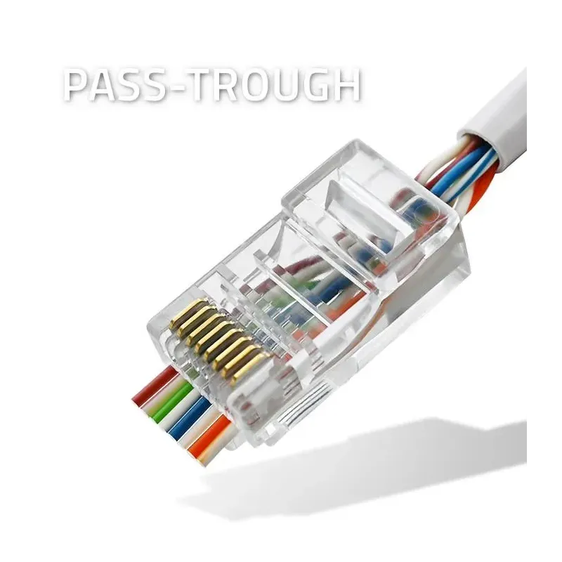 Wtyk QOLTEC przelotowy złącze RJ45 | CAT5e | UTP | Pass Through | Pozłacane