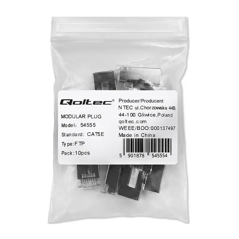 Wtyk QOLTEC złącze modularne RJ45 | CAT5e | FTP | Pozłacane styki | 10