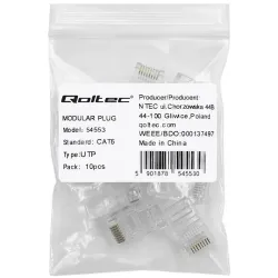 Wtyk QOLTEC złącze modularne RJ45 | CAT6 | UTP | Pozłacane styki | 10 sztuk